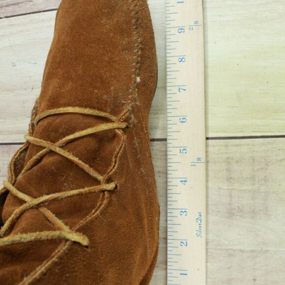 *Minnetonka Suede Knee High Lace Up Moccasins Festival Fringe Size 11 Inches - Picture 7 of 9